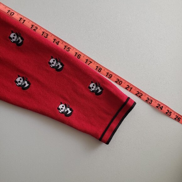 Vintage Terazzo Panda Embroidered Red And Black Cardigan Sweater Size XL - Picture 12 of 12